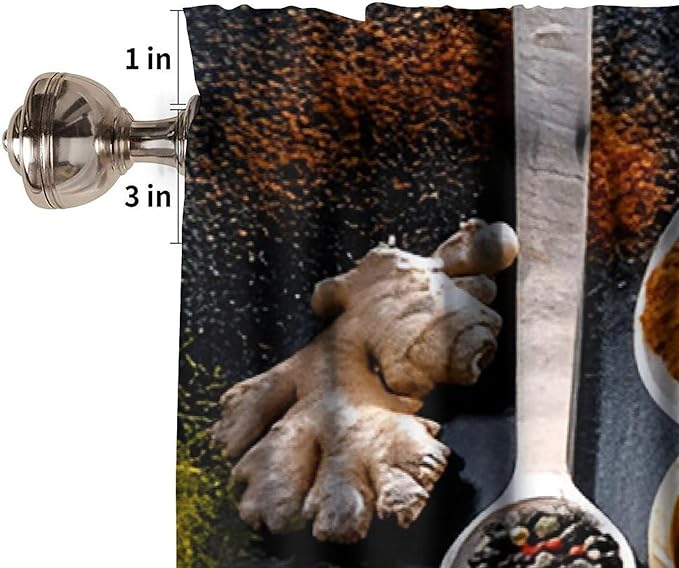Kitchen Spices Valance, Vintage Cooking Seasoning Food Herb Bowls Spoons Farmhouse Rod Pocket Window Treatment for Cafe Resturant Bedroom Living Room, 54x18Inch