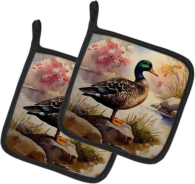 Caroline's Treasures American Black Duck Pair of Pot Holders Kitchen Heat Resistant Pot Holders Sets Oven Hot Pads for Cooking Baking BBQ, 7 1/2 x 7 1/2
