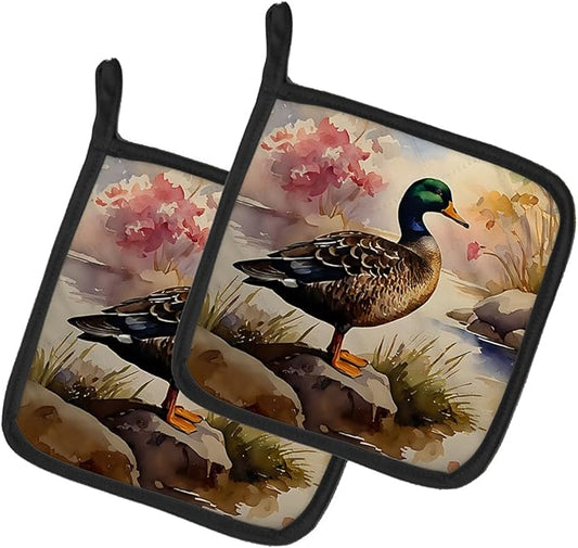 Caroline's Treasures American Black Duck Pair of Pot Holders Kitchen Heat Resistant Pot Holders Sets Oven Hot Pads for Cooking Baking BBQ, 7 1/2 x 7 1/2