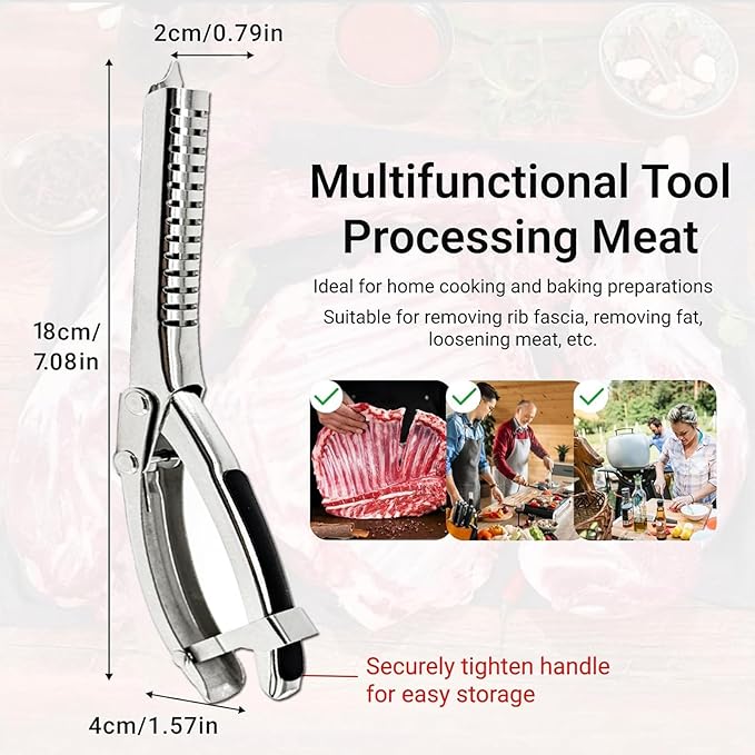 Rib Membrane Removal Tool,Stainless Steel Rib Prep Tool Membrane Remover,Ergonomic Rib Skinner for BBQ Accessories,Kitchen Gadgets Utensils for Grill Set,Dishwasher Grilling Accessories (1 Set)