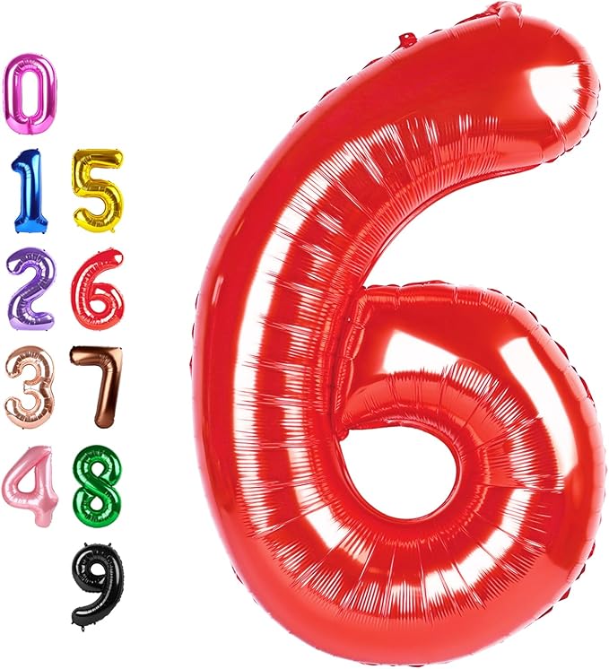 Red Number Balloon Six Balloons, Happy Birthday Decoration for 6th, 40 Inch Six Number Balloons for 6, 16, 26, 60, 2026 Wedding Anniversaries Singles Party, 2026 New Years Eve Party