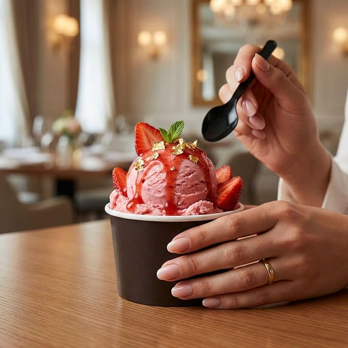 Coppetta 12-Ounce Dessert Cups, 50 Disposable Ice Cream Cups - Lids Sold Separately, Sturdy, Black Paper Frozen Yogurt Bowls, For Hot And Cold Foods, Perfect For Gelato Or Mousse - Restaurantware
