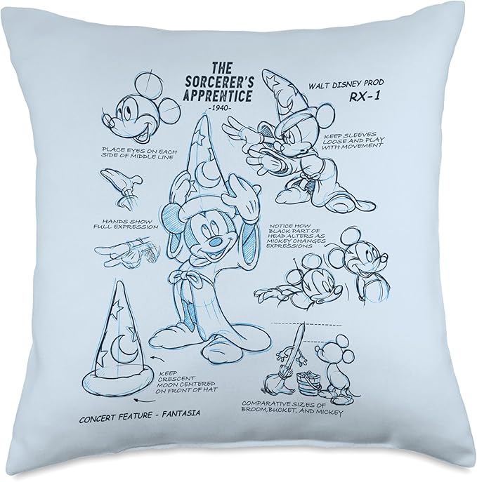 Disney Ink and Paint Sorcerer Mickey Mouse Model Sheet 1940 Throw Pillow