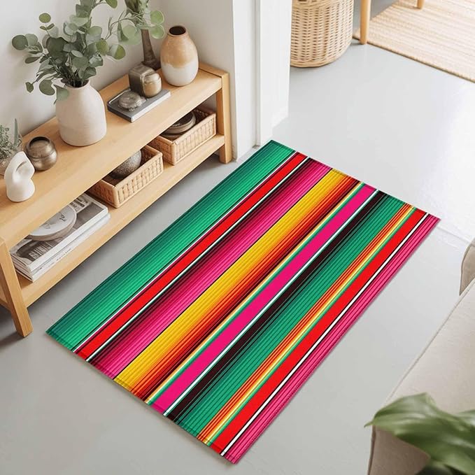 Area Rug 2x3ft, Vintage Mexican Stripes Abstract Washable Rugs for Living Room Bedroom, Native American Stripe Soft Non-Slip Area Rugs Rectangle Floor Carpet for Dining Room