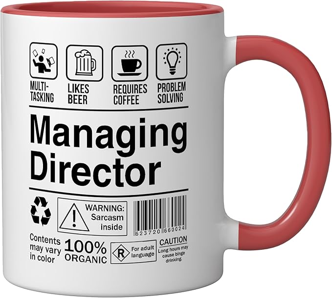 Managing Director Funny Sarcastic Label Ceramic Mug, Red/White
