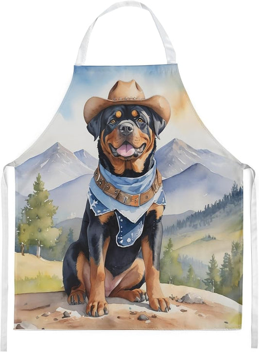 Caroline's Treasures Rottweiler Cowboy Welcome Apron Cooking Kitchen Server Baking Crafts Gardening for Adult Women Men, Unisex, Large, Multicolor