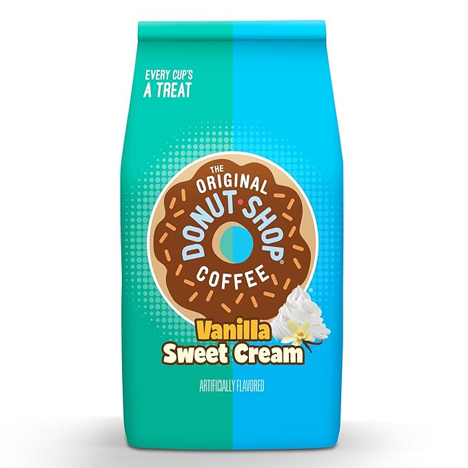 The Original Donut Shop Coffee, Vanilla Sweet Cream, Medium Roast, Flavored Ground Coffee, 12 oz Bag (Pack of 2)