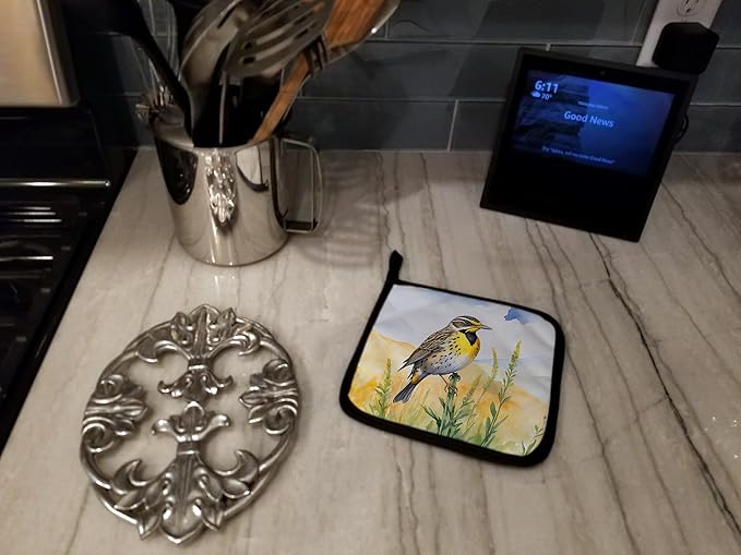 Caroline's Treasures Nebraska Western Meadowlark Pair of Pot Holders Kitchen Heat Resistant Pot Holders Sets Oven Hot Pads for Cooking Baking BBQ, 7 1/2 x 7 1/2
