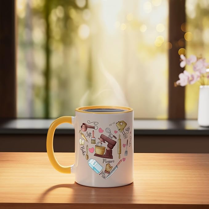 Baker Cooking Culinary Pastry Chef Baking Cook Bake Love Ceramic Mug, Yellow/White