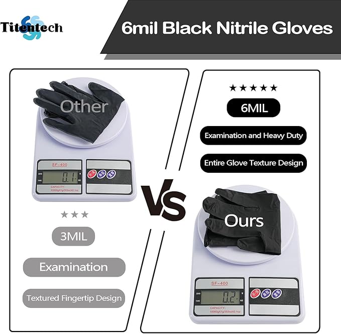 Black Nitrile Exam Gloves 6 mil Nitrile Disposable Gloves Food Grade 120PCS,Medical,Heavy Duty,Powder Free