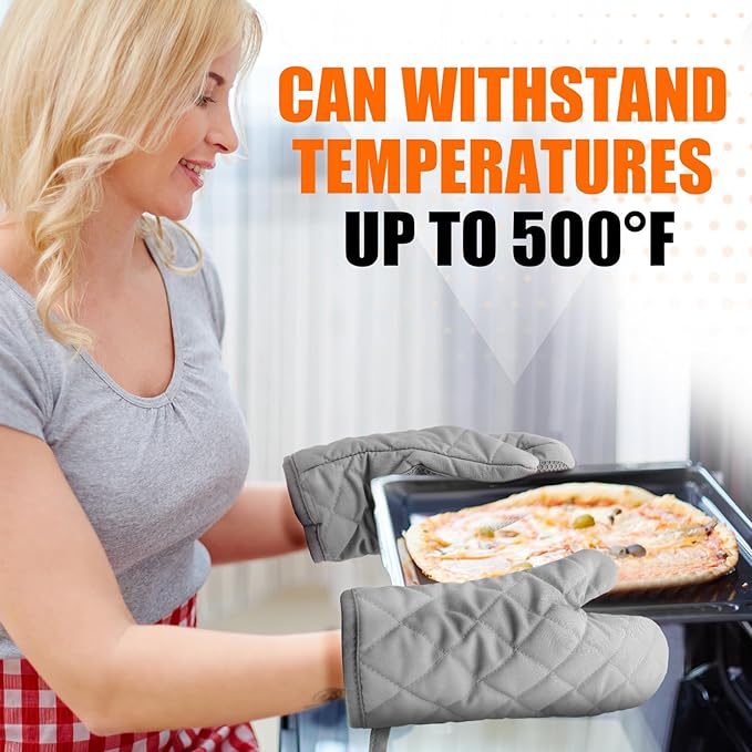 Silicone Oven Mitts, Heat Resistant 2PCS Oven Mitts with Soft Cotton Lining, Waterproof Non-Slip Grip Oven Glove, Kitchen Potholder Mits for BBQ, Baking, Cooking, 10.5Inch - Dark Grey