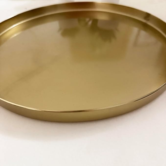 Enliven Gold Round Tray 12 Inch Brass Serving Platter | Hammered Metal Decorative Plate for Coffee Table, Bar, Kitchen, Bathroom & Display