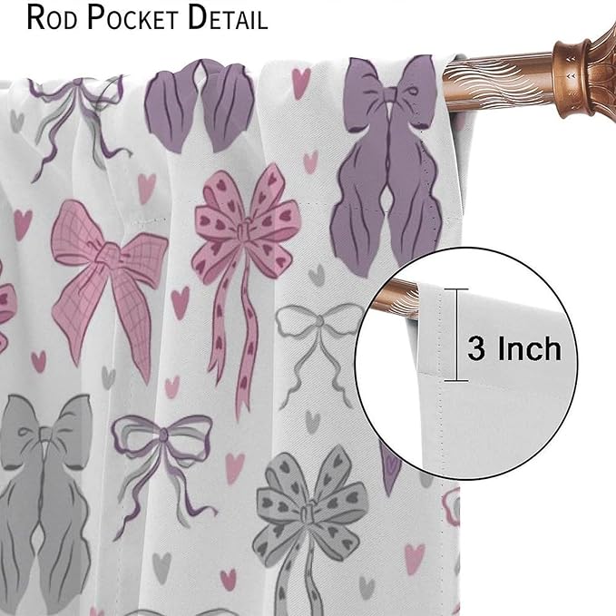 Bowknot Blackout Curtain,Kids Girls Cute Bow Tie Print Pink Purple Window Curtains for Dining Room Living Room Kitchen Cafe Bedroom Office Nursery Drapes,42x45 in