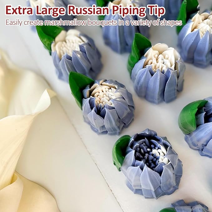 Extra Large Russian Piping Tip Set - 10 Stainless Steel Marshmallow Buttercream Framing Nozzles for Roses Tulip Cake Decorations and Bouquets, Includes 1 Leaf Nozzles and 1 Cleaning Brush(10B)
