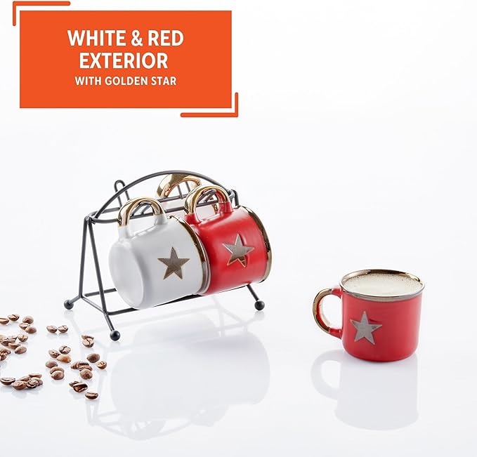 Imusa USA 4pc 3oz Red and White Unique STAR Design Espresso Cups 9Cuban Coffee