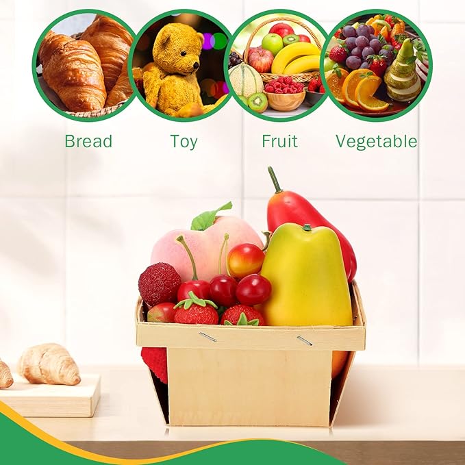 Geosar 30 Pcs One Quart Wooden Berry Baskets Bulk 5.75 Inch Square Vented Wood Boxes Empty Wooden Baskets Gifts, Picking Fruit, Arts, Crafts and Decor(Original Wood Color)