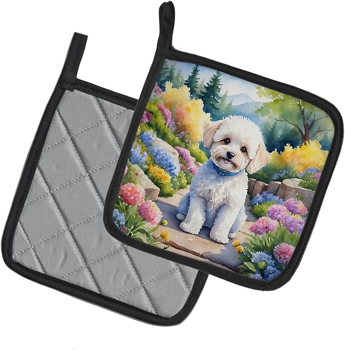 Caroline's Treasures Maltipoo Spring Path Pair of Pot Holders Kitchen Heat Resistant Pot Holders Sets Oven Hot Pads for Cooking Baking BBQ, 7 1/2 x 7 1/2