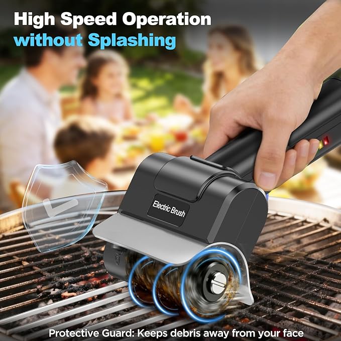 Electric Grill Brush with Dual Safety Lock - 2026 TikTok Ideal Gift for Men Dad Husband, Professional BBQ Cleaner with Submersible 304 SS Head, Splash-Proof Scrubber for Grill (Blue Button)
