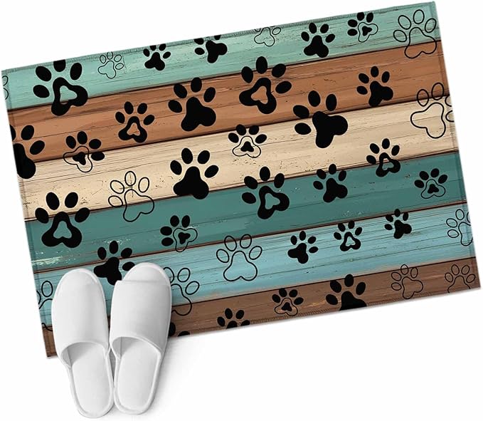 Area Rug 2x3ft, Farm Brown Wood Board Washable Rugs for Living Room Bedroom, Dog Paw Print Animal Footprint Soft Non-Slip Area Rugs Rectangle Floor Carpet for Dining Room