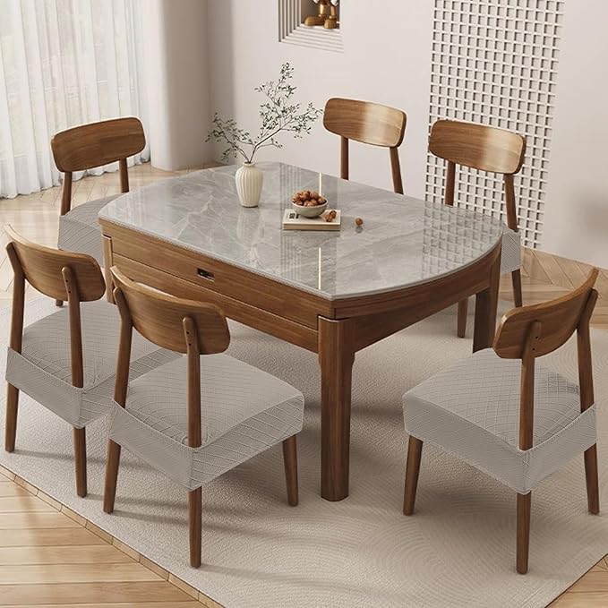 Genina Waterproof Seat Covers for Chairs, Set of 2 Dining Room Chair Seat Covers for Kitchen, Stretch Jacquard Removable Washable Dining Chair Slipcovers Protectors with Rear Covers, Taupe