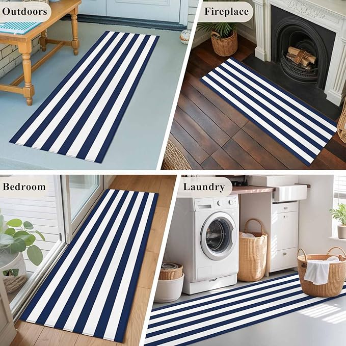 Runner Rug for Bedroom Hallway, Nautical Black and White Stripes Kitchen Runner Rugs Area Rug 2x6ft, Striped Washable Soft Floor Carpet for Entryway Stair