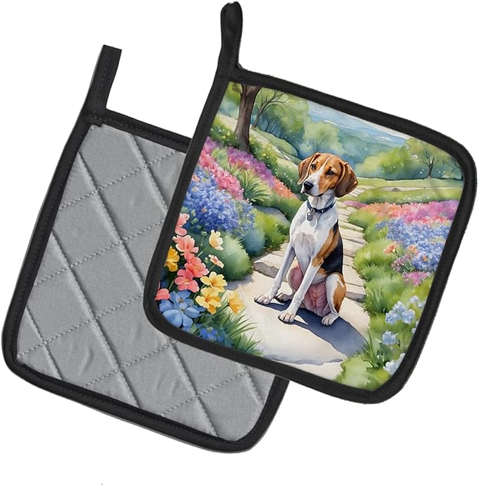 Caroline's Treasures American Foxhound Spring Garden Pair of Pot Holders Kitchen Heat Resistant Pot Holders Sets Oven Hot Pads for Cooking Baking BBQ, 7 1/2 x 7 1/2
