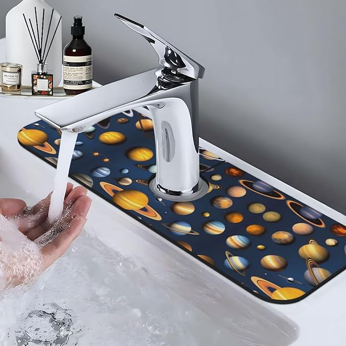 Solar System Planets Printed Faucet Absorbent mat, Suitable for bathrooms, Kitchens, and Other Sink Areas.