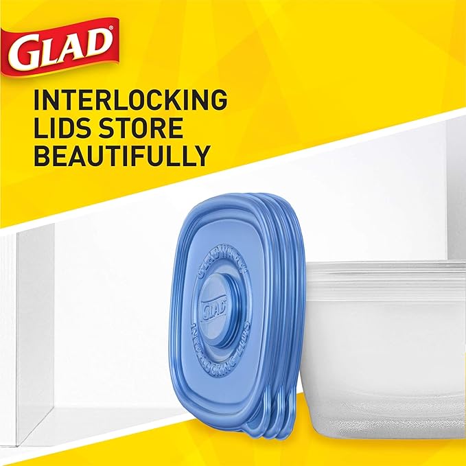 Glad GladWare MatchWare Large Variety Pack Food Storage Containers with Color Coded Lids,No BPA Reusable Plastic for Lunches and Leftovers, Microwave Dishwasher Safe, 20 Count - 40 Piece Set