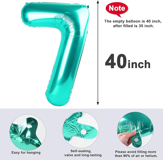 Number 7 Balloons 40 In Birthday Party Decorations Large Foil Mylar Blue Green Balloons for 17 27 Men Women Wedding, Celebration, Graduations
