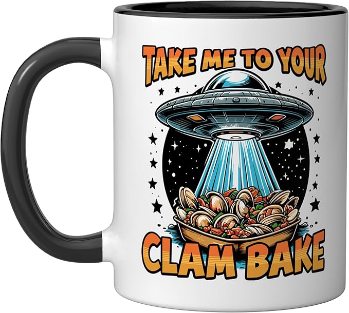 Take Me to Your Clam Bake East Coast Cuisine Funny Clam Bake Ceramic Mug, Black/White