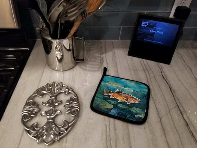 Caroline's Treasures Brown Trout Pair of Pot Holders Kitchen Heat Resistant Pot Holders Sets Oven Hot Pads for Cooking Baking BBQ, 7 1/2 x 7 1/2