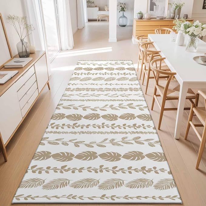 Runner Rug for Bedroom Hallway, Farmhouse Monstera Leaf Seamless Kitchen Runner Rugs Area Rug 2x6ft, Summer Rustic Abstract Leaves Washable Soft Floor Carpet for Entryway Stair