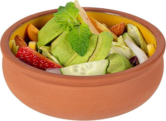 Restaurantware-Terra Tek 6.8 Ounce Terracotta Cazuelas, 2 Yellow Glazed Clay Pots For Cooking - Oven-Ready, Microwavable, Terracotta Serving Pots, Dishwashable, For Cooking And Serving