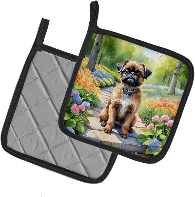 Caroline's Treasures Brussels Griffon Spring Path Pair of Pot Holders Kitchen Heat Resistant Pot Holders Sets Oven Hot Pads for Cooking Baking BBQ, 7 1/2 x 7 1/2