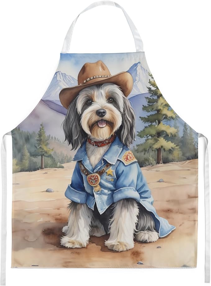 Caroline's Treasures Tibetan Terrier Cowboy Welcome Apron Cooking Kitchen Server Baking Crafts Gardening for Adult Women Men, Unisex, Large, Multicolor