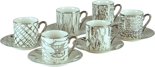 Certified International Matrix Silver 4 oz. Espresso Cup & Saucer,Set of 6