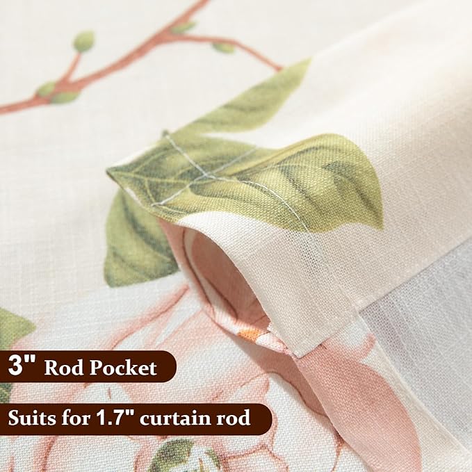 Leeva Floral Printing Kitchen Curtain Valances, Rod Pocket Light Filtering Privacy Linen Look Curtains Window for Living Room Cafe, Rod Pocket Short Drapes for Windows, 52 x 18