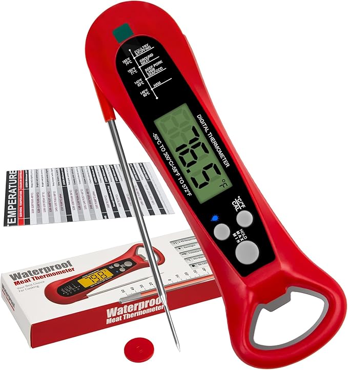 Instant Read Digital Meat Thermometer for Cooking and Baking - Accurate Food Thermometer for Ovens and Grills Red