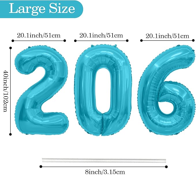 Blue 2026 Balloons, 2026 Number Balloons, 40 Inch Large Foil Graduation Balloon 2026 Numbers for Graduation Decorations Class of 2026, Props, Birthday, Anniversary, New Year Eve Party Decorations
