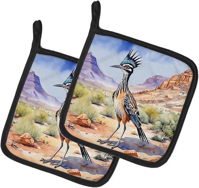 Caroline's Treasures New Mexico Greater Roadrunner Pair of Pot Holders Kitchen Heat Resistant Pot Holders Sets Oven Hot Pads for Cooking Baking BBQ, 7 1/2 x 7 1/2