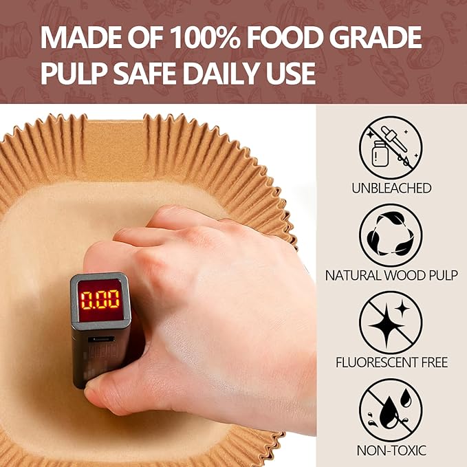 UBeesize XL 10 Inch Air Fryer Paper Liners,100 PCS Parchment Paper, Air Fryer Disposable Paper Liner for Microwave, Non-Stick Air Fryer Liners Square Free of Bleach(Bottom size 9 Inch)