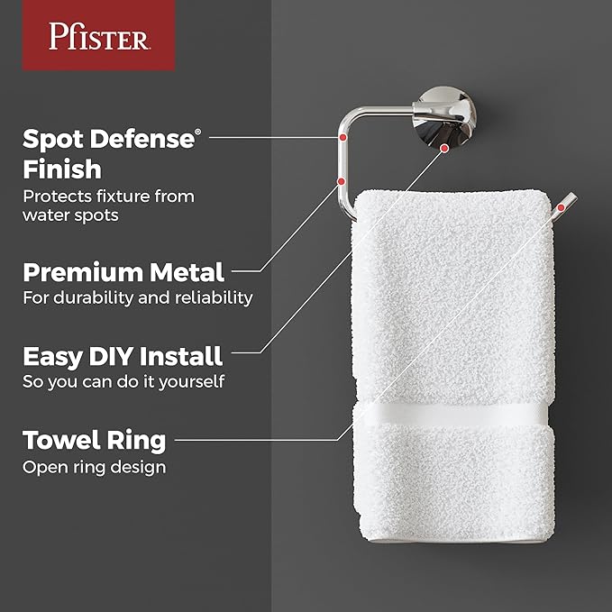Pfister Willa Towel Ring, Hand Towel Holder for Bathroom, Wall-Mounted, Screw-In, Polished Chrome Finish, BRBWLL0C