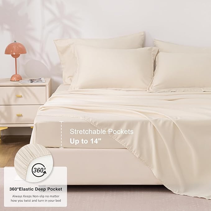 Love's cabin King Size Comforter Set Beige, 7 Pieces King Bed in a Bag, All Season Bedding Sets with 1 Comforter, 1 Flat Sheet, 1 Fitted Sheet, 2 Pillowcase and 2 Pillow Sham | Soft, Breathable, Lightweight, Comfortable