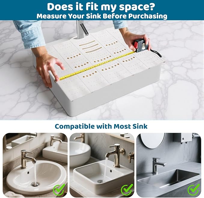 Bathroom Sink Cover for Counter Space, Foldable Silicone Sink Mat Makeup Organizer Mat Space Saver, Women’s Gifts for Christmas RV Camper Travel Must Haves Accessories - Large, Pearl