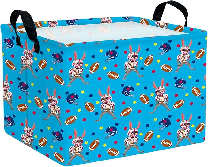 Kid Large Empty Easter Basket Gift Personalized Fabric Bunny Easter Basket for Boy and Girl Room Decor Storage Bin (Rabbit Rugby Blue)