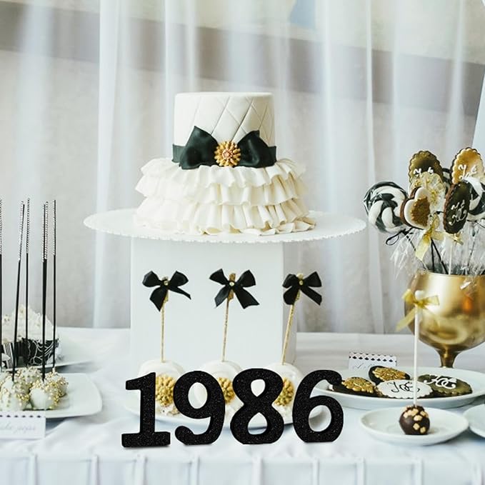 TONIFUL 4 Inch 1986 Black Glitter Table Centerpiece Sign 1986 Number Block for 40th Birthday Decoration,Fourty Years Old Birthday Table Decoration,Class of 1986 Reunion Decorations or Anniversary