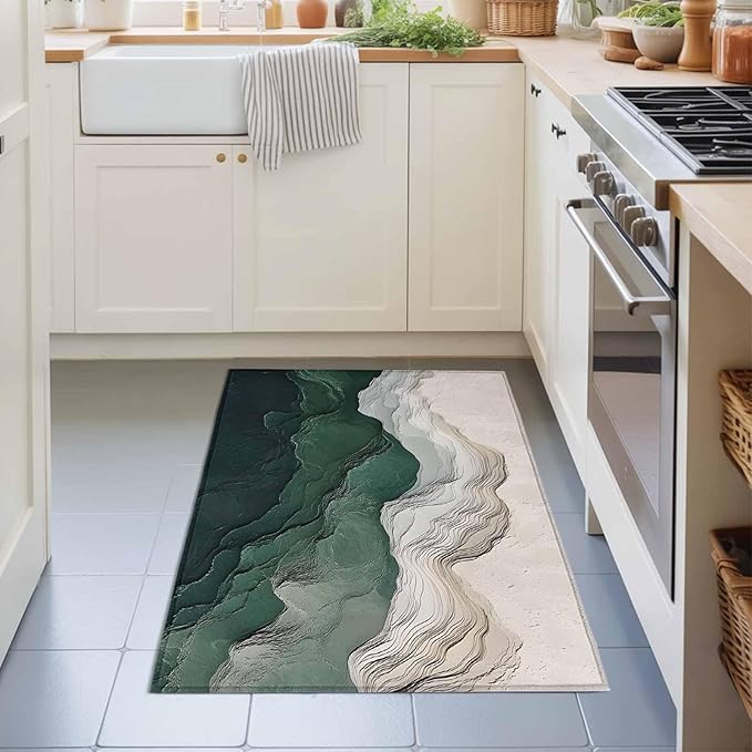 Area Rug 2x3ft, Rustic Green Gray White Mountain Range Washable Rugs for Living Room Bedroom, Abstract Art Soft Non-Slip Area Rugs Rectangle Floor Carpet for Dining Room