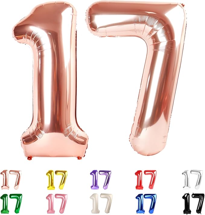 17 Balloon Numbers 40 In, 17th Birthday Decorations for Boys Girls, Rose Gold Happy 71st Birthday Party Decorations Big Balloons for Wedding, Celebration Party, Graduations