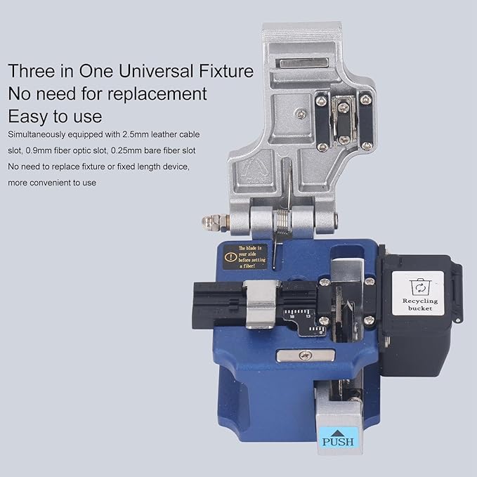 Fiber Cleaver High 16 Cleaving Points 3 in 1 Fixture Automatic Return Knife Optic Fiber Multi Functional Optical Fiber Cleaver for 0.25mm 0.9mm 3.0mm Coating Cab