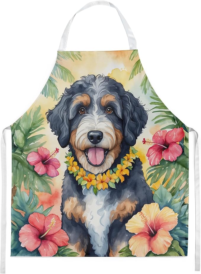 Caroline's Treasures Bernedoodle Luau Apron Cooking Kitchen Server Baking Crafts Gardening for Adult Women Men, Unisex, Large, Multicolor